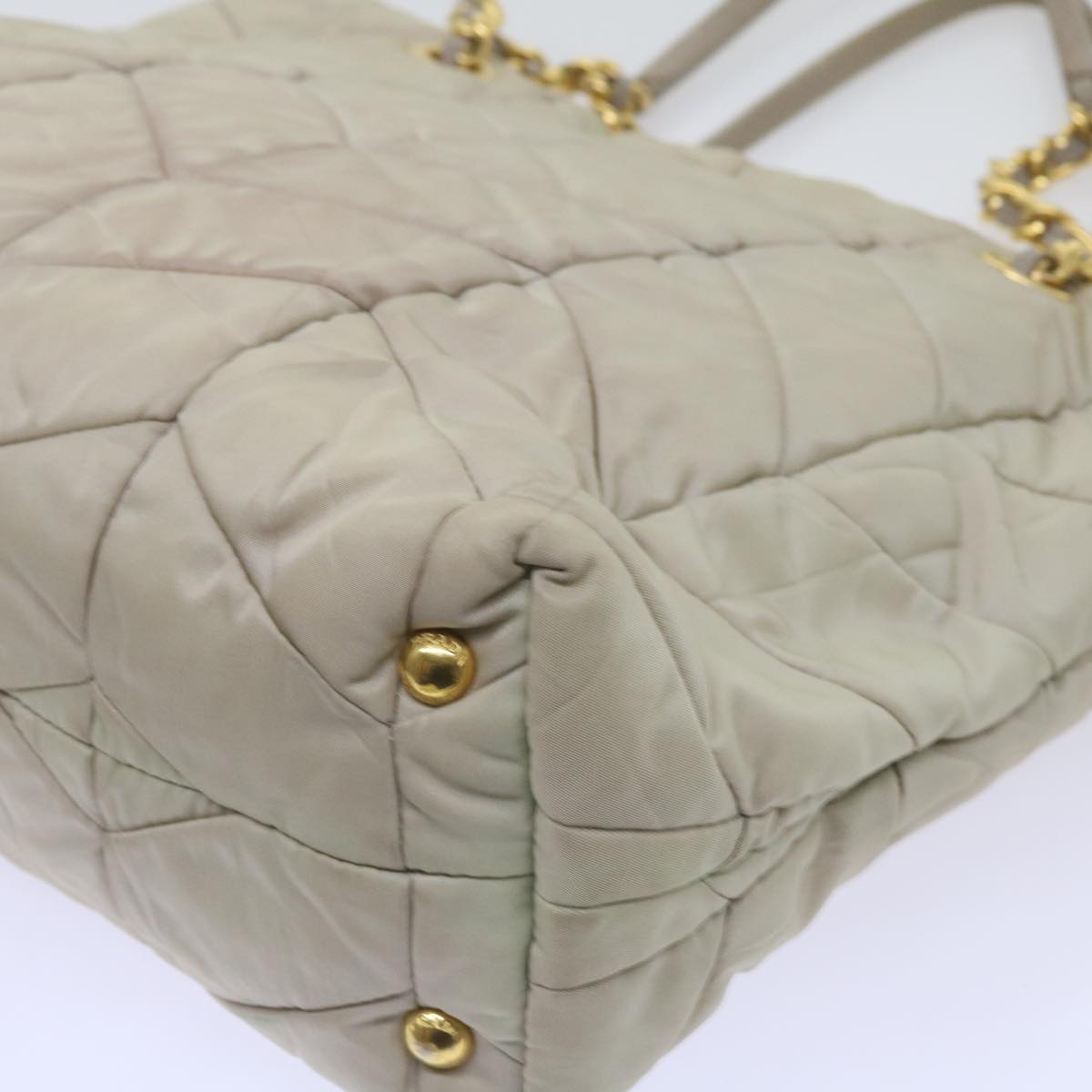 PRADA Quilted Chain Shoulder Bag Nylon Cream Gray Auth bs11952