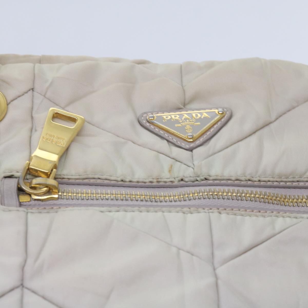 PRADA Quilted Chain Shoulder Bag Nylon Cream Gray Auth bs11952