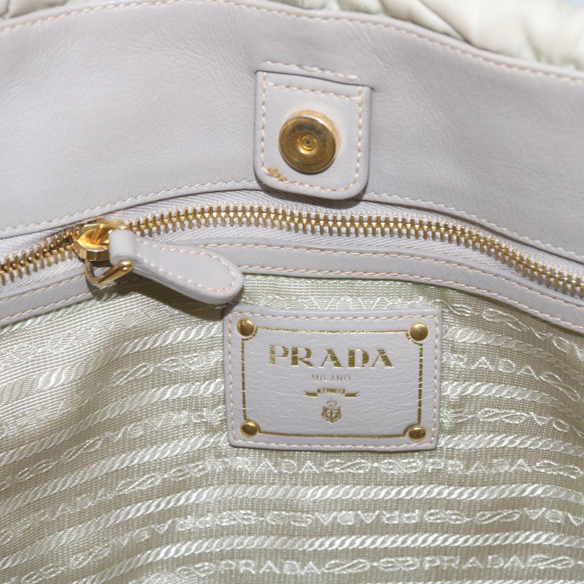 PRADA Quilted Chain Shoulder Bag Nylon Cream Gray Auth bs11952