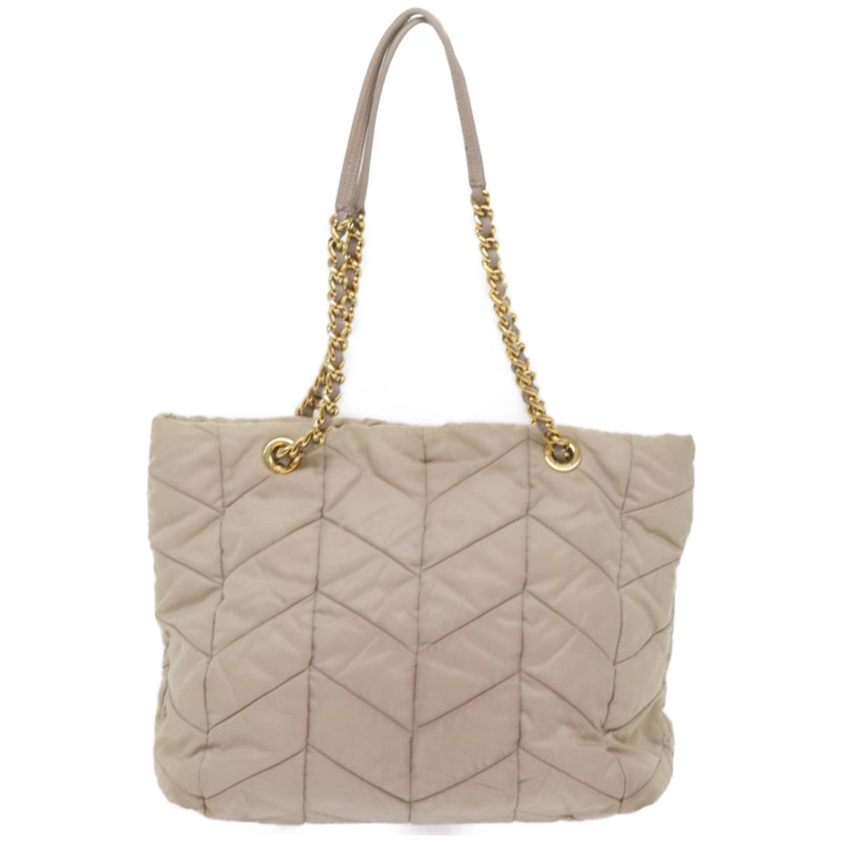 PRADA Quilted Chain Shoulder Bag Nylon Cream Gray Auth bs11952