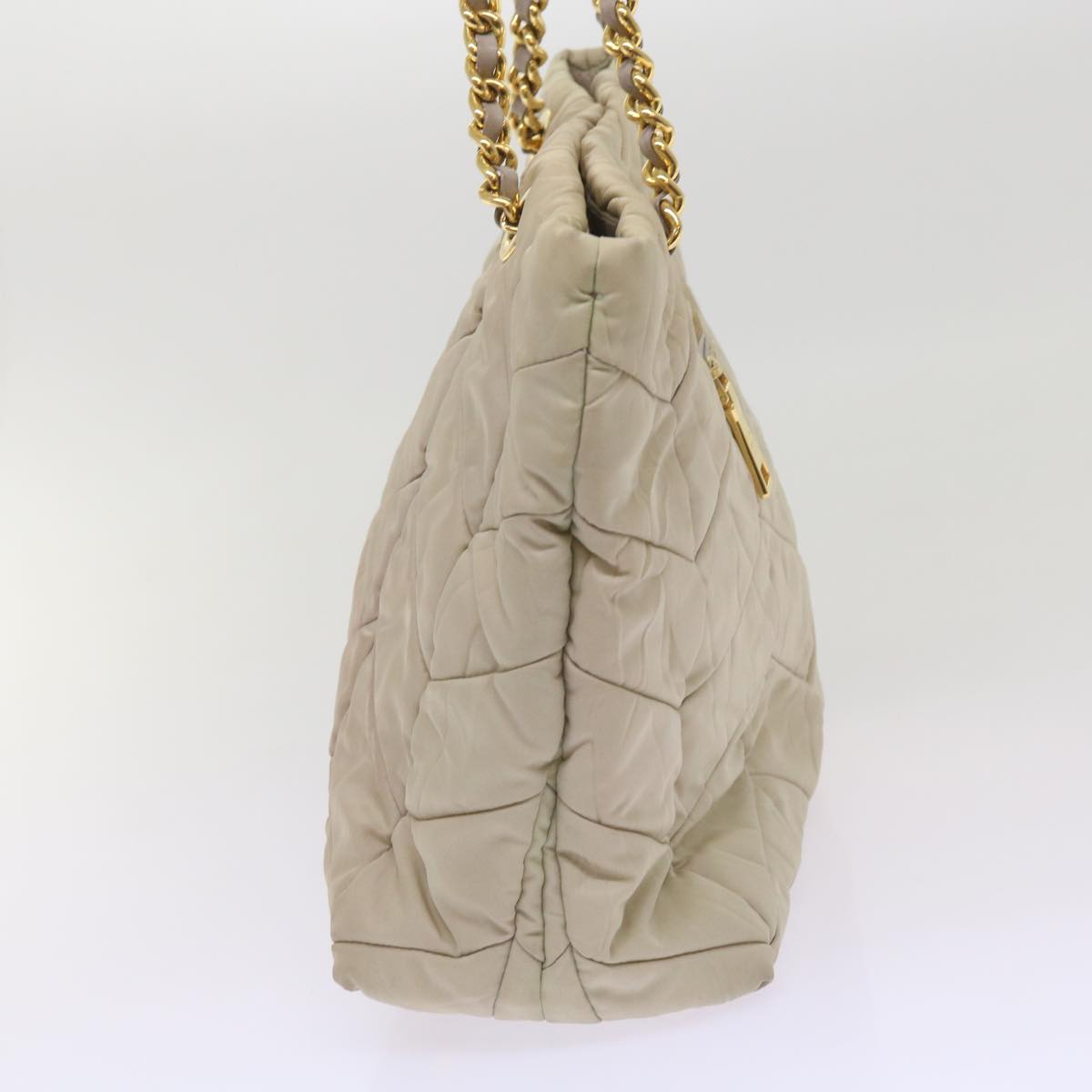 PRADA Quilted Chain Shoulder Bag Nylon Cream Gray Auth bs11952