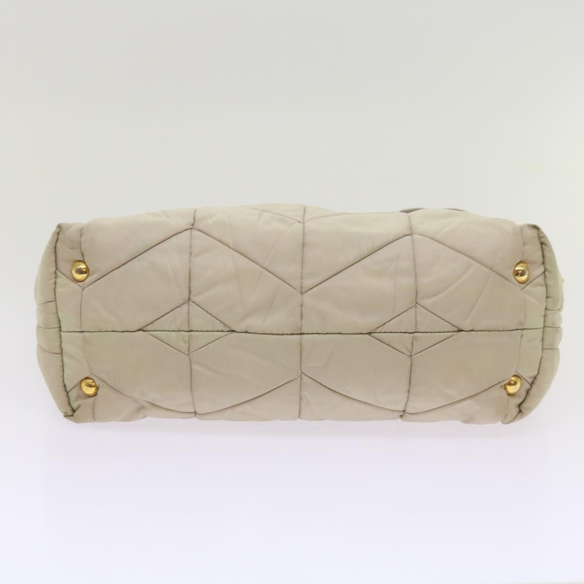 PRADA Quilted Chain Shoulder Bag Nylon Cream Gray Auth bs11952