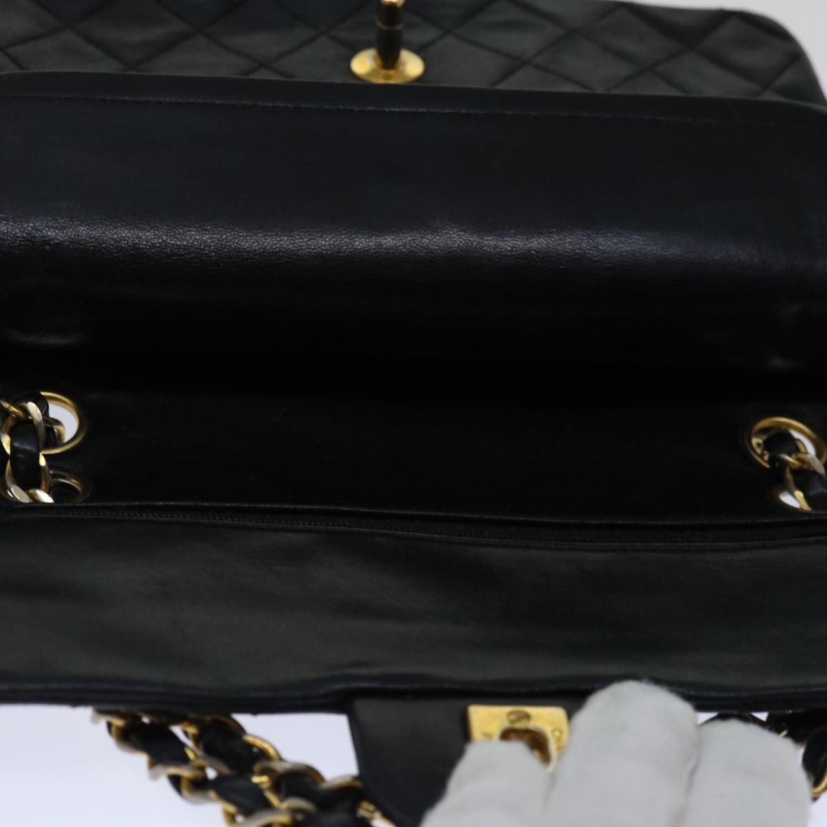 CHANEL Classic Matelasse 25 Chain Shoulder Bag Lamb Skin Black CC Auth bs11978