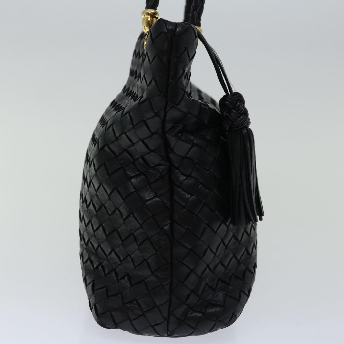BOTTEGA VENETA INTRECCIATO Shoulder Bag Leather Black Auth bs11982