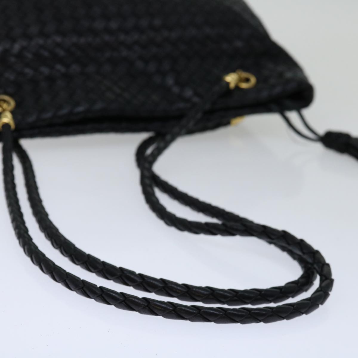BOTTEGA VENETA INTRECCIATO Shoulder Bag Leather Black Auth bs11982