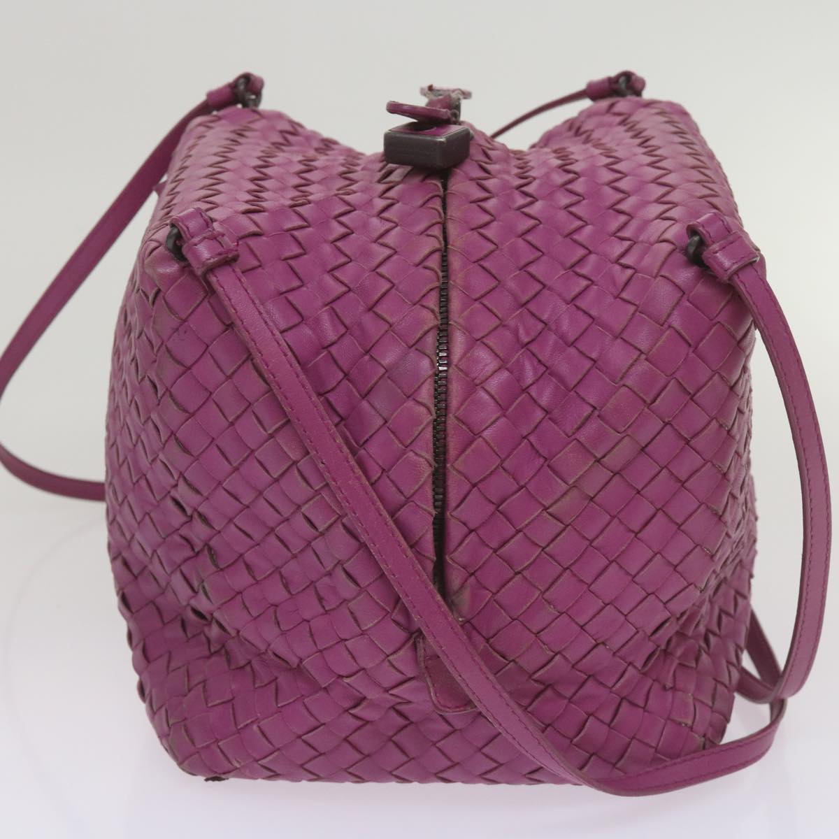 BOTTEGA VENETA INTRECCIATO Shoulder Bag Leather 2Set Purple Brown Auth bs11983