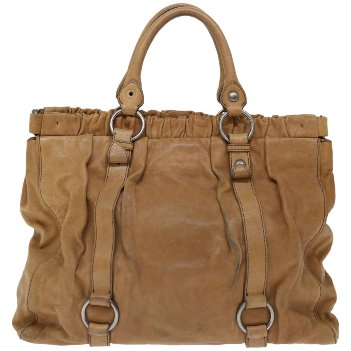 Miu Miu Hand Bag Leather 2way Beige Auth bs11993 - 0