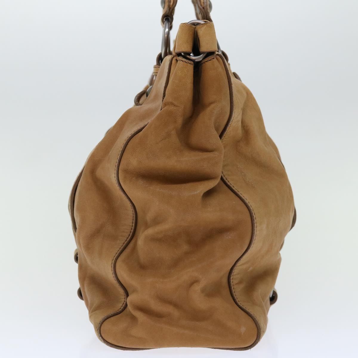 Miu Miu Hand Bag Leather 2way Beige Auth bs11993