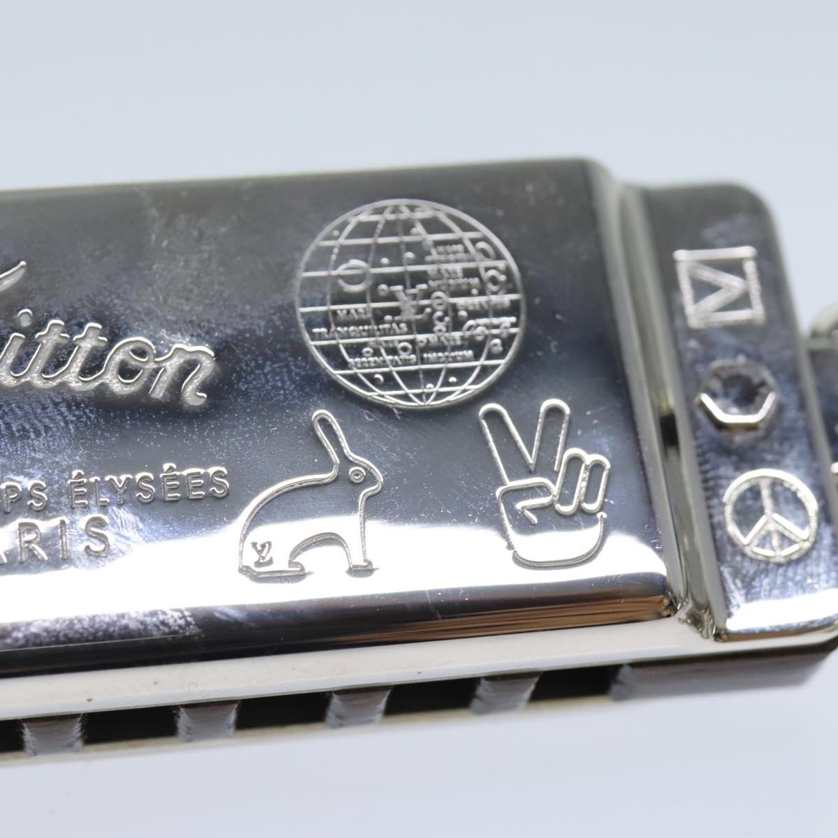 LOUIS VUITTON Harmonica Metal Silver LV Auth bs11994