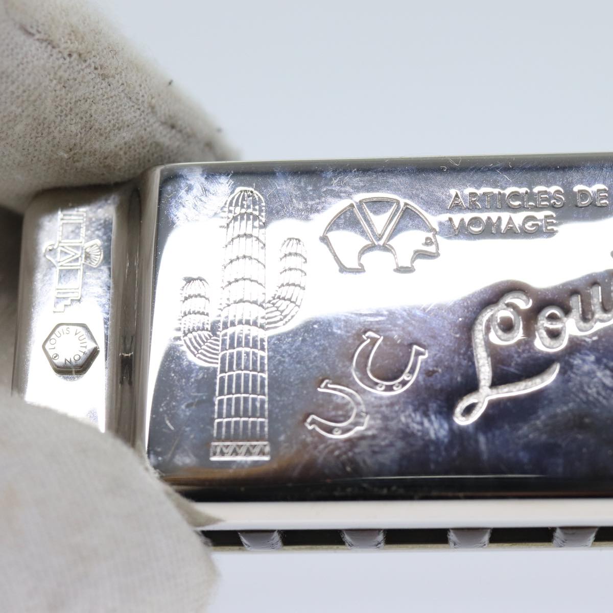 LOUIS VUITTON Harmonica Metal Silver LV Auth bs11994