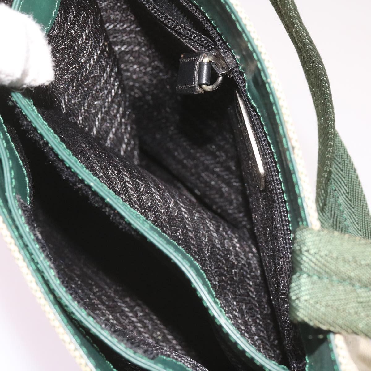 PRADA Sports Hand Bag Canvas Green Beige Auth bs12012