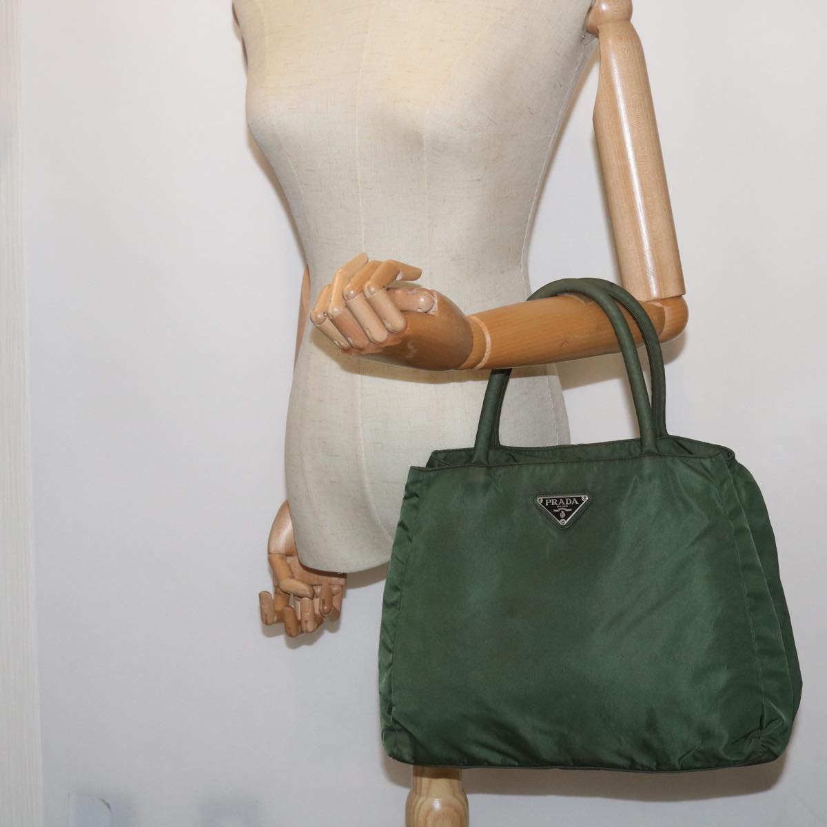 PRADA Hand Bag Nylon Green Auth bs12016