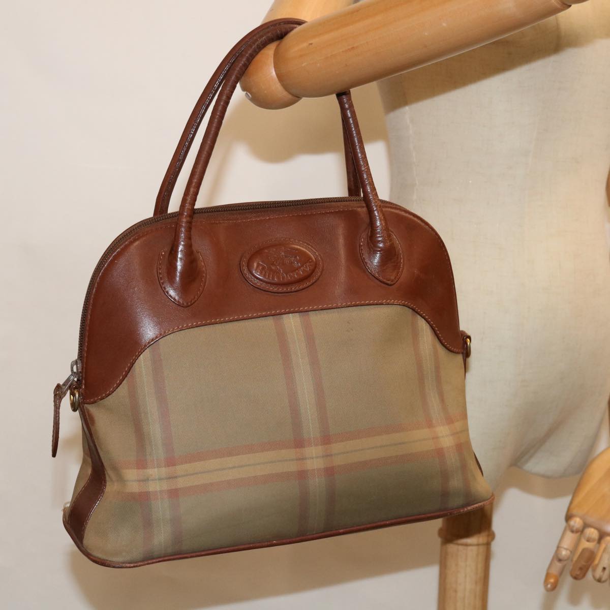 Burberrys Hand Bag Canvas Brown Auth bs12031