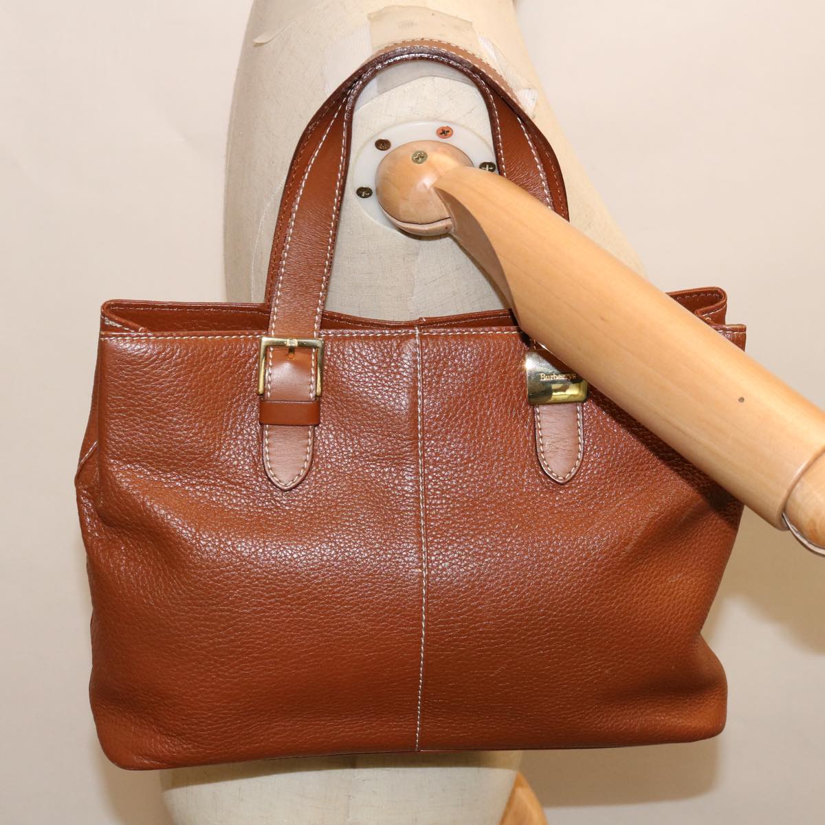 Burberrys Hand Bag Leather Brown Auth bs12032