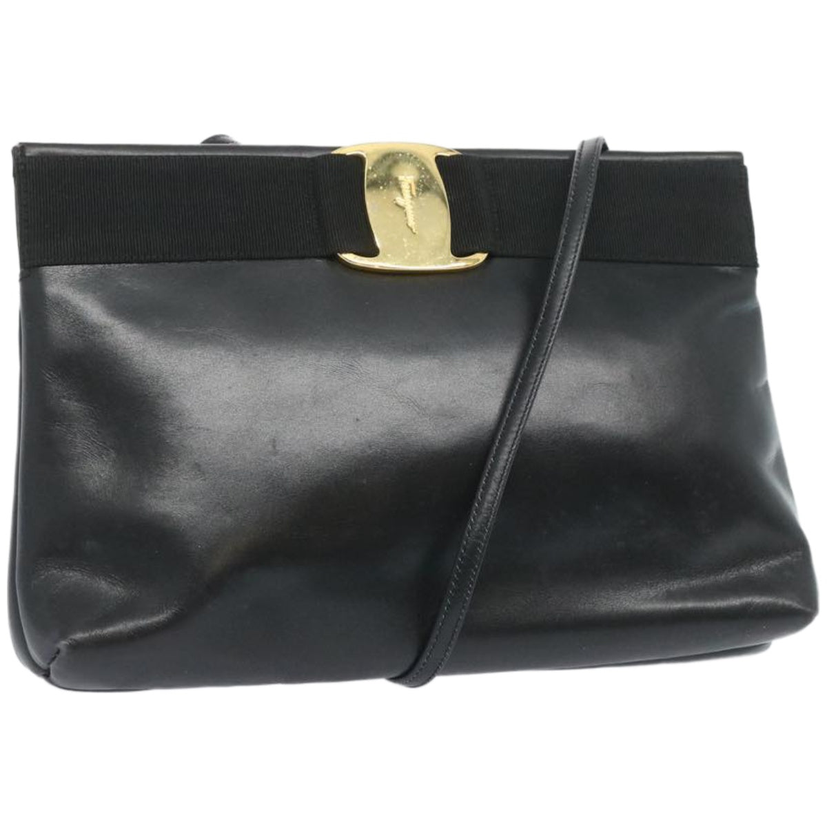 Salvatore Ferragamo Shoulder Bag Leather Black Auth bs12033
