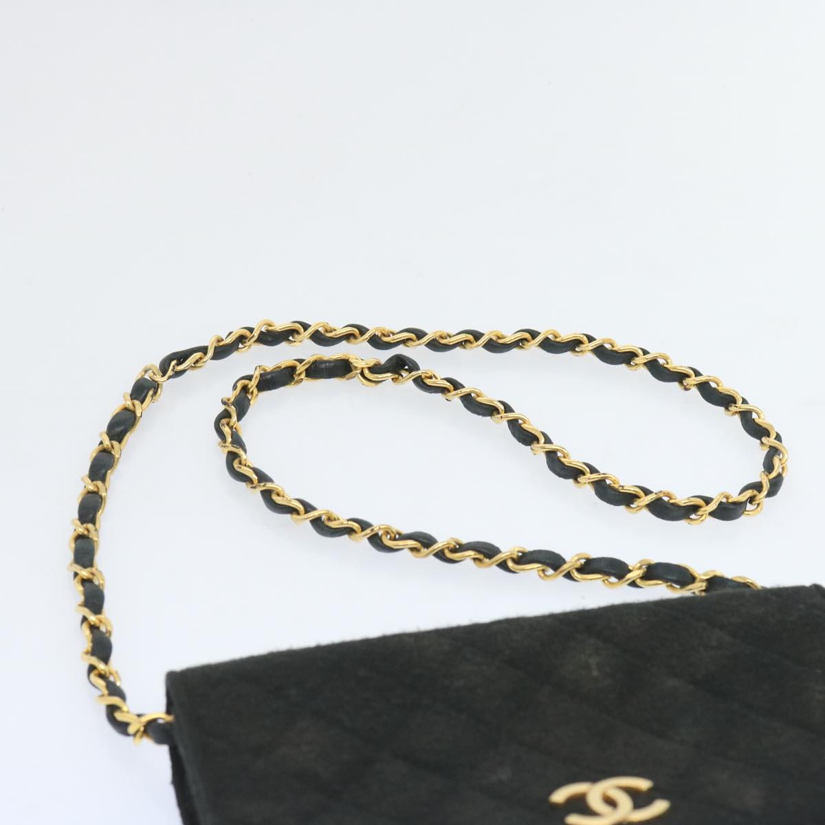 CHANEL Matelasse Chain Shoulder Bag Cotton Black CC Auth bs12038