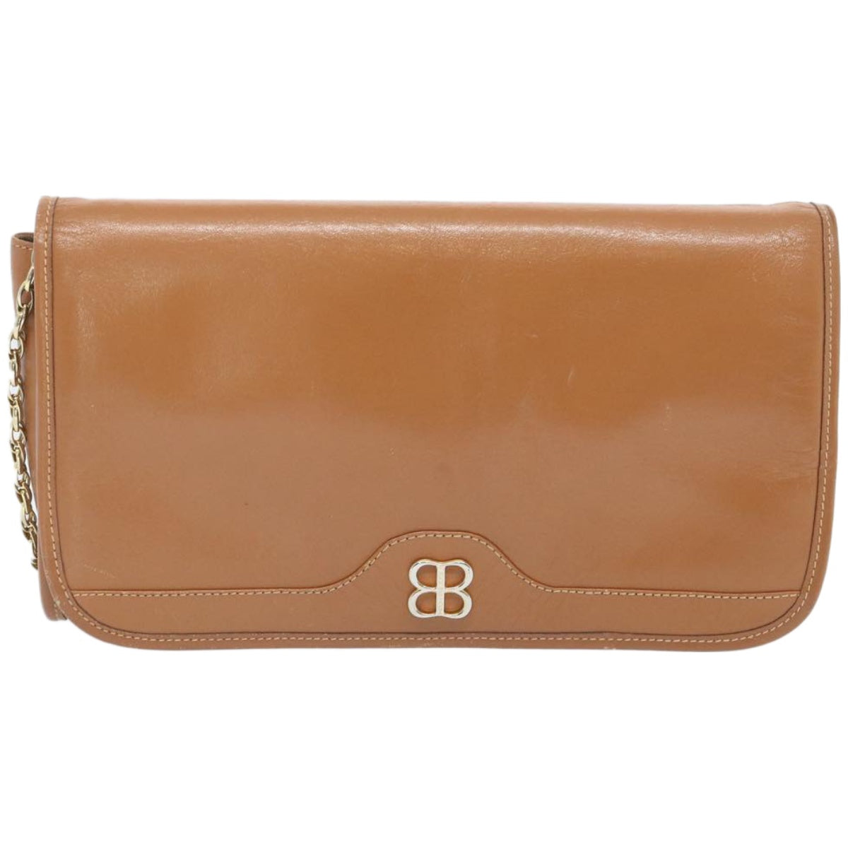 BALENCIAGA Chain Shoulder Bag Leather Brown Auth bs12039 - 0