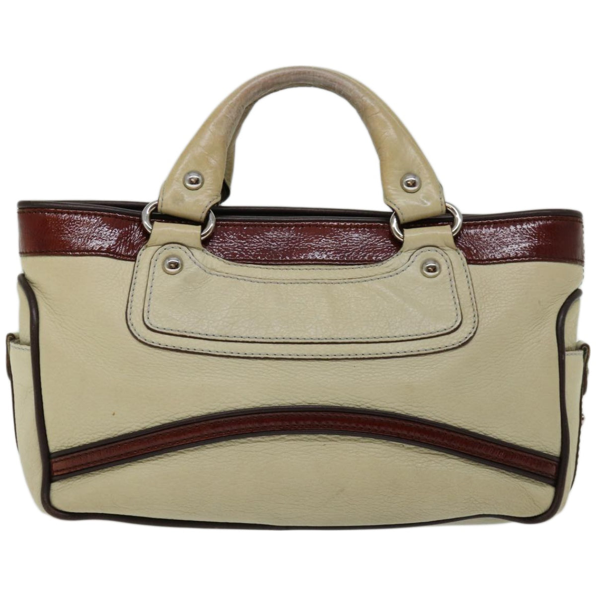 CELINE Hand Bag Leather Beige Auth bs12047