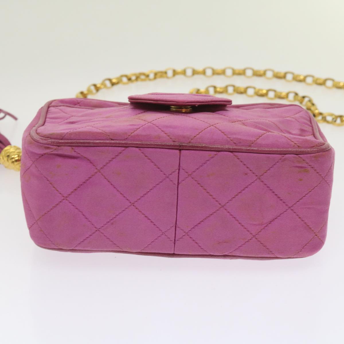 CHANEL Chain Shoulder Bag Satin Pink CC Auth bs12068
