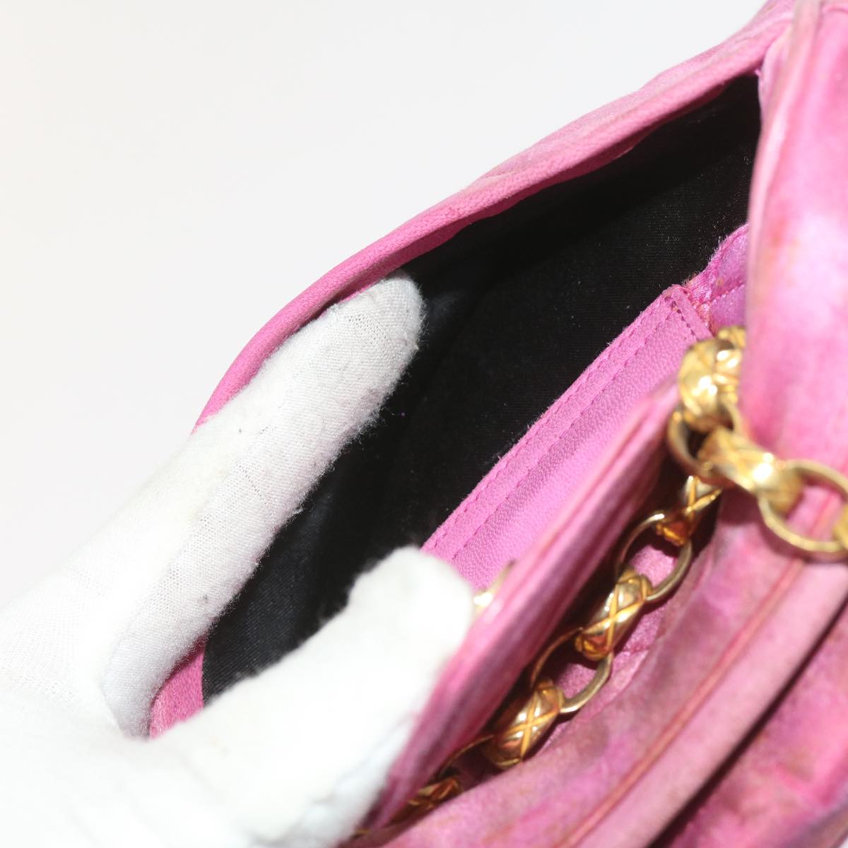 CHANEL Chain Shoulder Bag Satin Pink CC Auth bs12068
