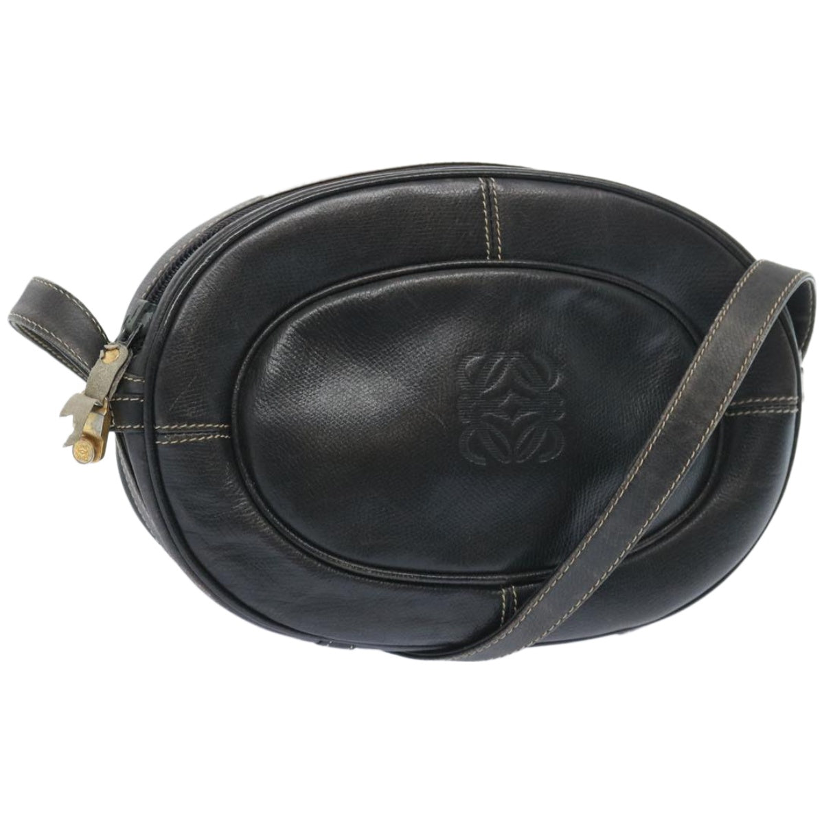 LOEWE Shoulder Bag Leather Black Auth bs12078