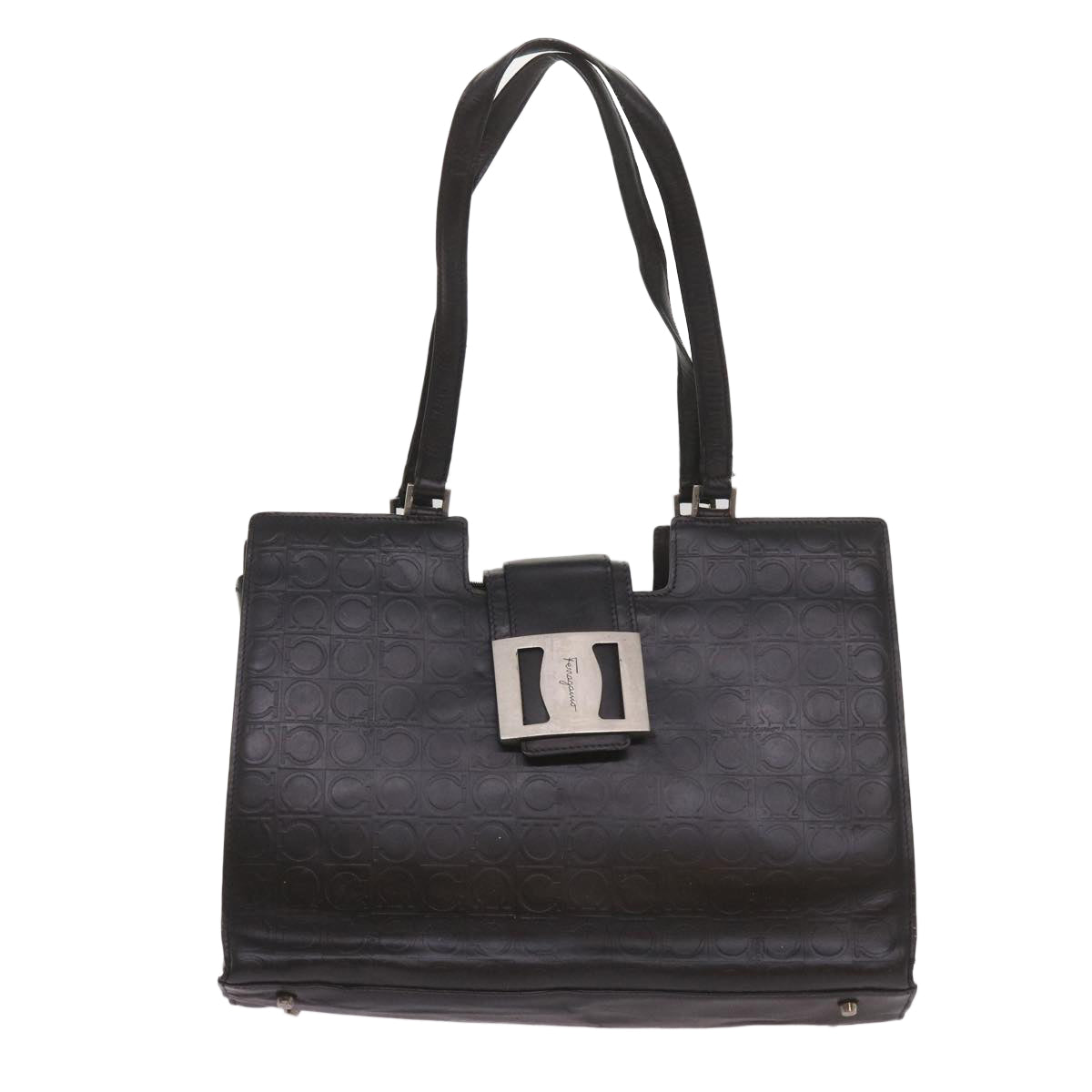Salvatore Ferragamo Hand Bag Leather 2Set Black Auth bs12088 - 0
