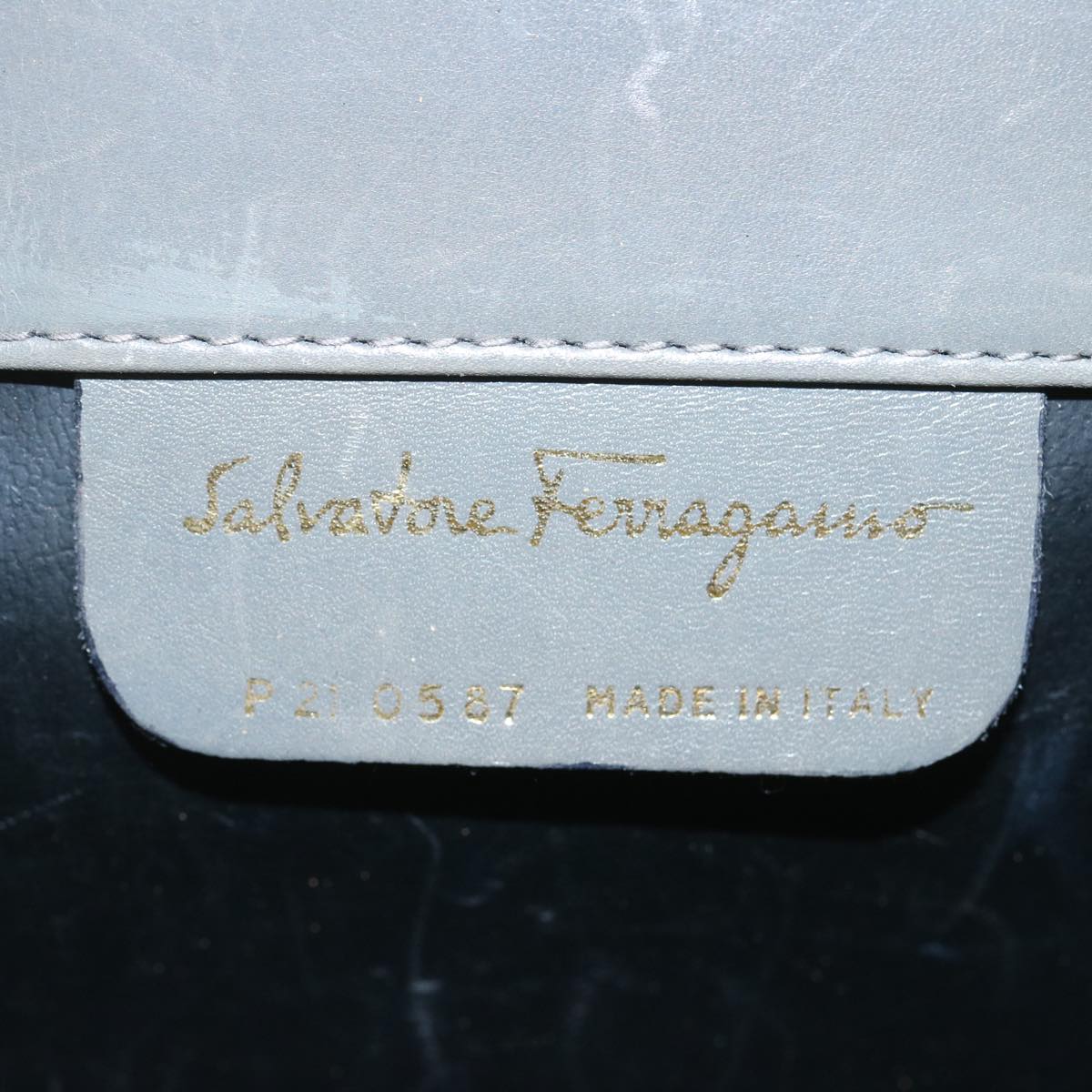 Salvatore Ferragamo Chain Shoulder Bag Leather Gray Auth bs12090