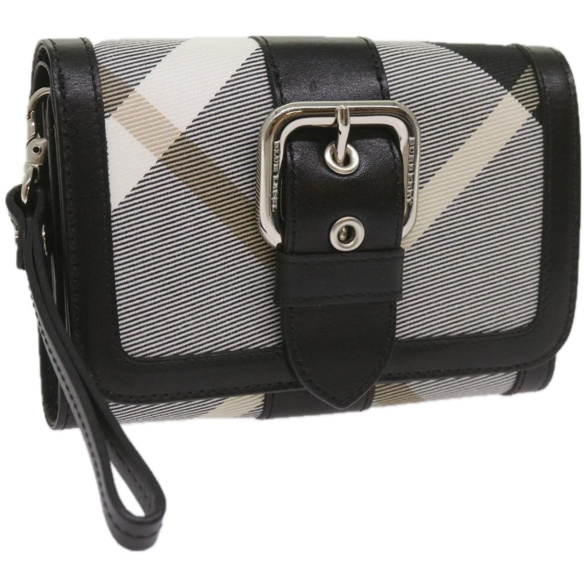 BURBERRY Nova Check Wallet Nylon Gray Black Auth bs12103