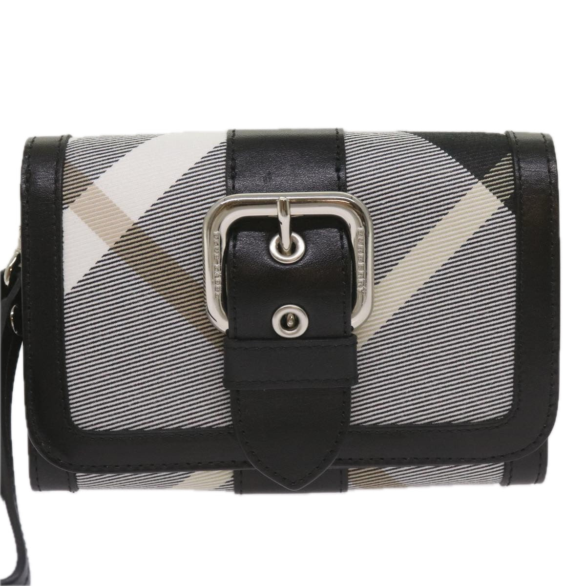 BURBERRY Nova Check Wallet Nylon Gray Black Auth bs12103 - 0