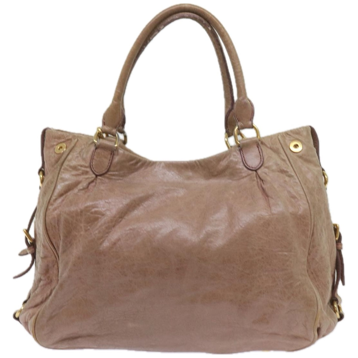 Miu Miu Hand Bag Leather 2way Beige Auth bs12104 - 0
