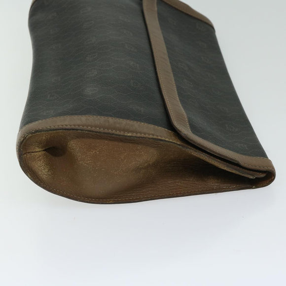 Christian Dior Honeycomb Canvas Clutch Bag PVC Leather Black Auth bs12112