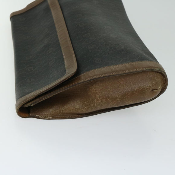 Christian Dior Honeycomb Canvas Clutch Bag PVC Leather Black Auth bs12112