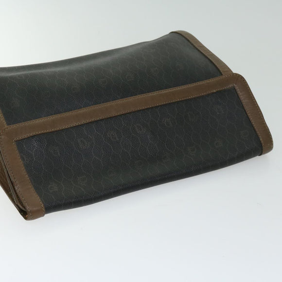 Christian Dior Honeycomb Canvas Clutch Bag PVC Leather Black Auth bs12112