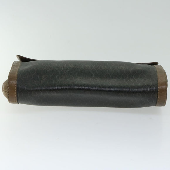 Christian Dior Honeycomb Canvas Clutch Bag PVC Leather Black Auth bs12112