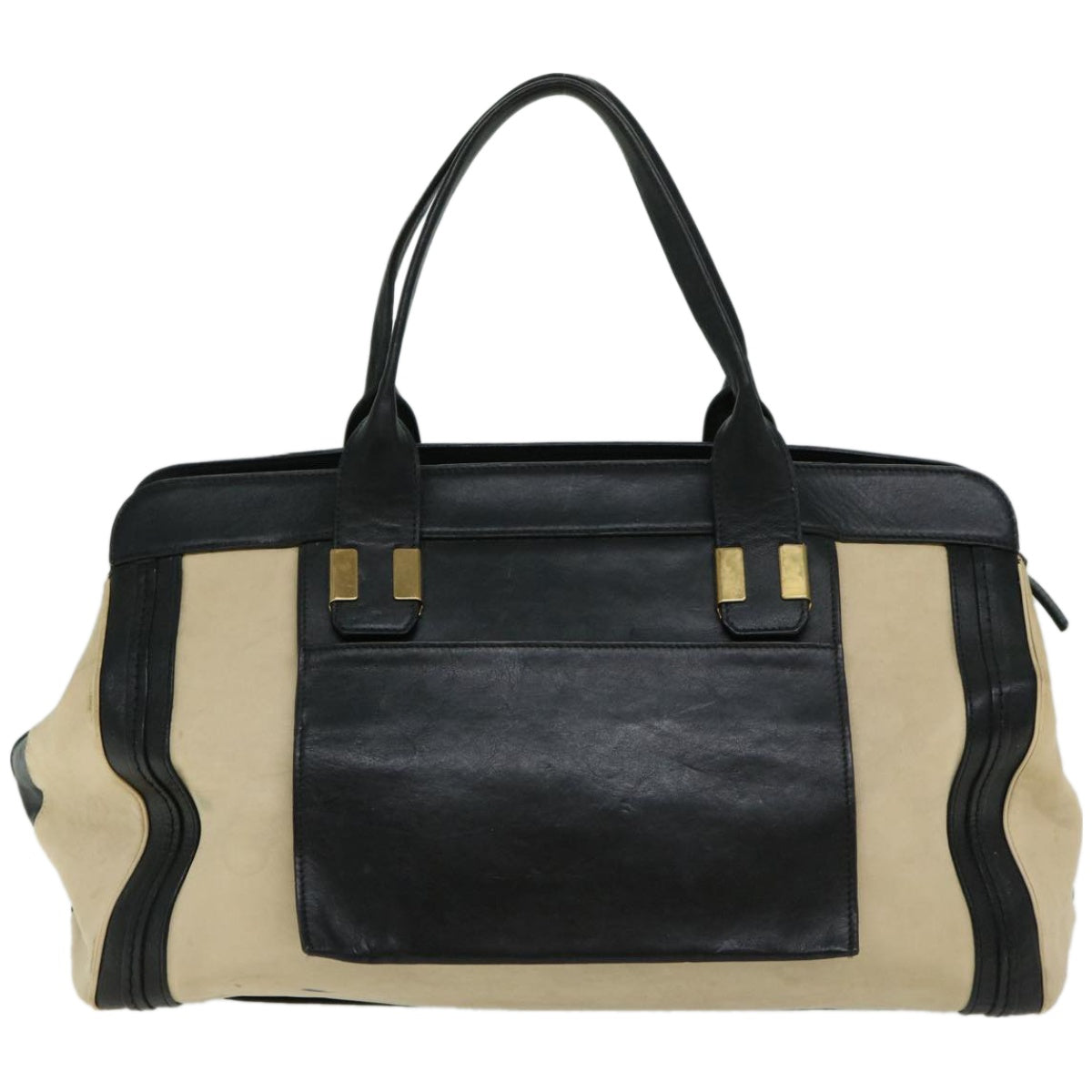 Chloe Hand Bag Leather Black Beige Auth bs12116 - 0