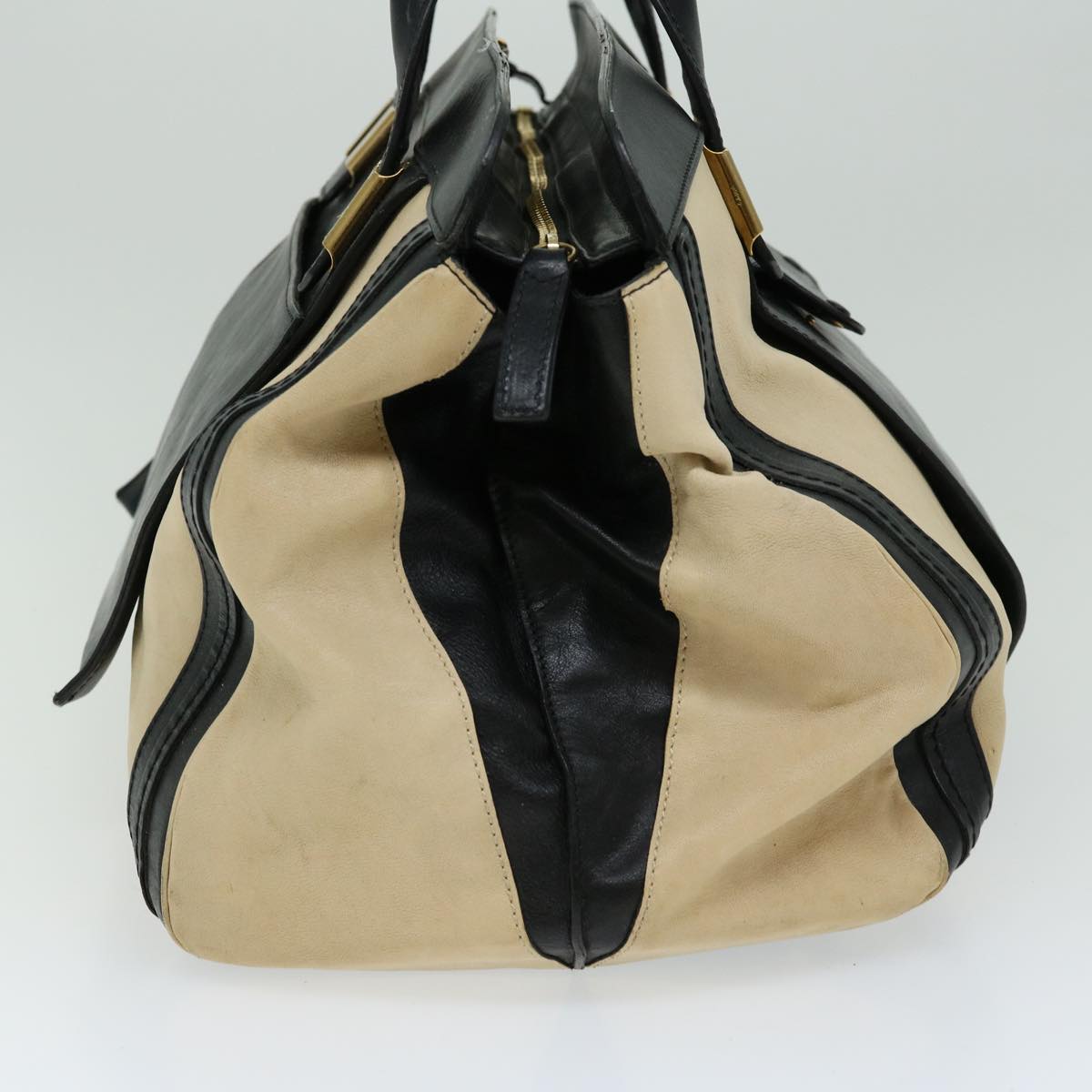 Chloe Hand Bag Leather Black Beige Auth bs12116