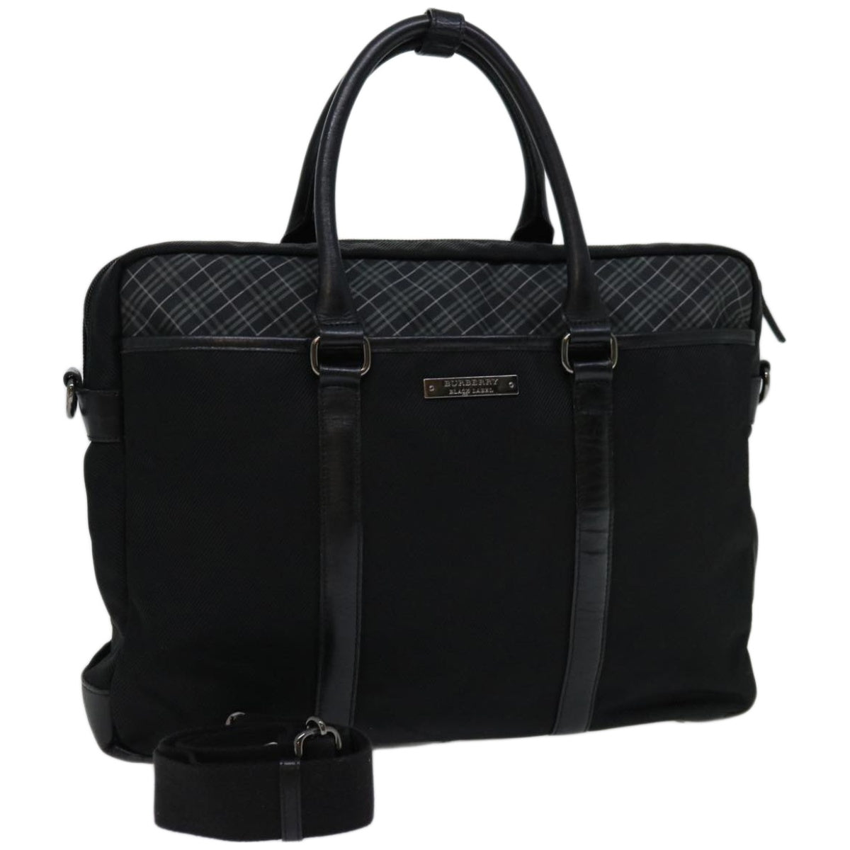 BURBERRY Nova Check Black label Hand Bag Nylon 2way Black Auth bs12120