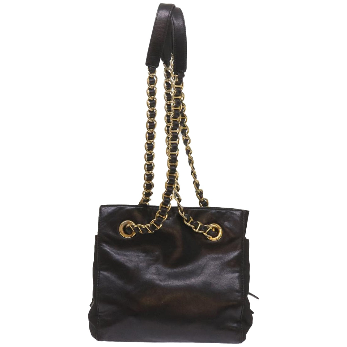 PRADA Chain Shoulder Bag Leather Black Auth bs12124 - 0