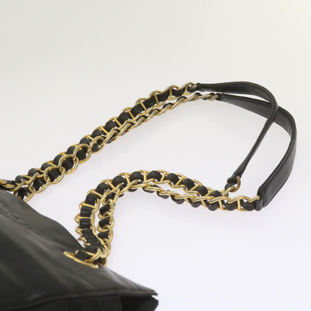 PRADA Chain Shoulder Bag Leather Black Auth bs12124