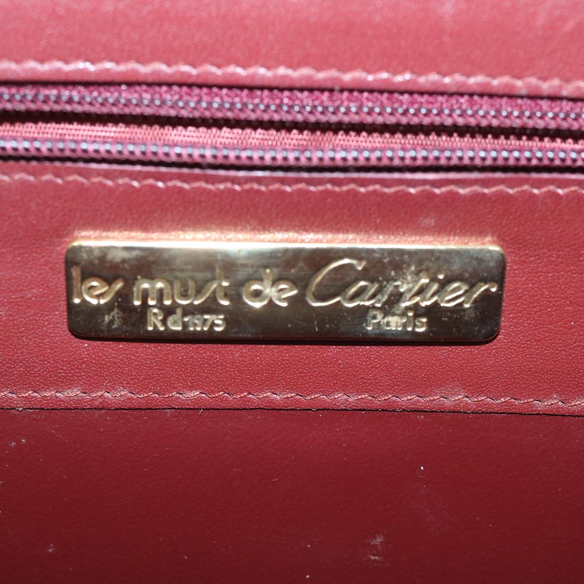 CARTIER Shoulder Bag Leather Wine Red Auth bs12128