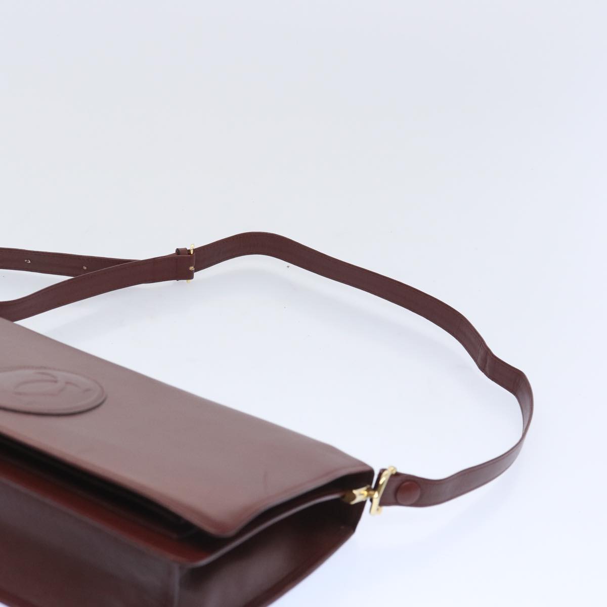 CARTIER Shoulder Bag Leather Wine Red Auth bs12129