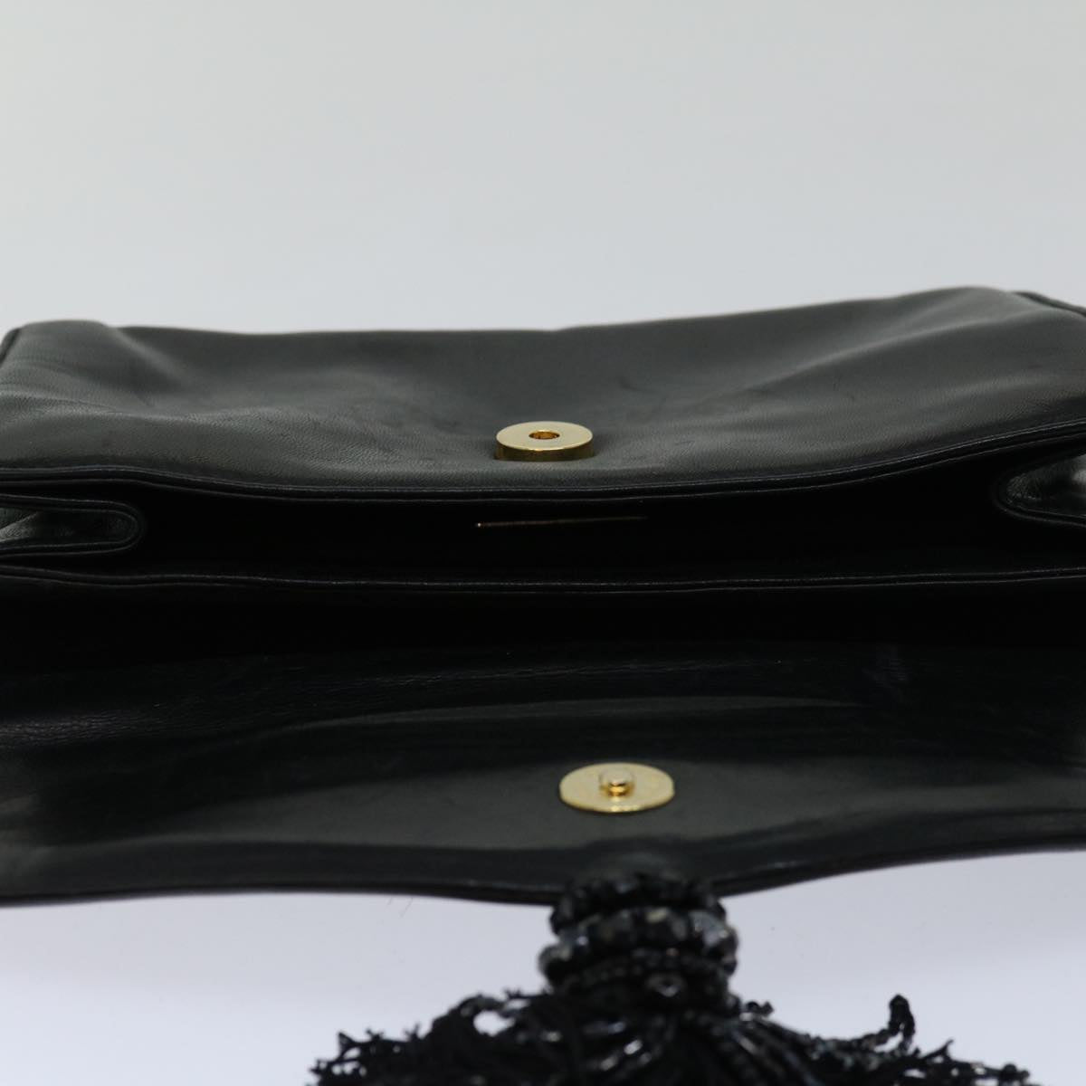 PRADA Clutch Bag Leather Black Auth bs12152