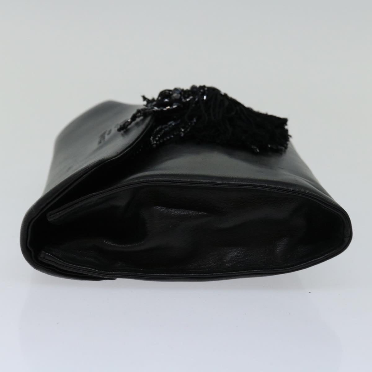 PRADA Clutch Bag Leather Black Auth bs12152