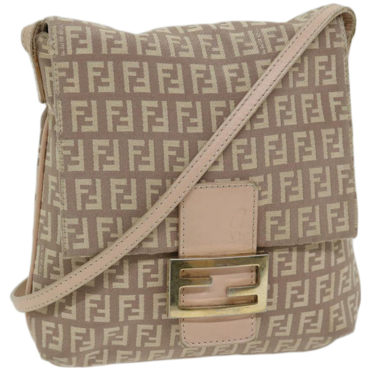 FENDI Zucchino Canvas Shoulder Bag Pink Auth bs12154