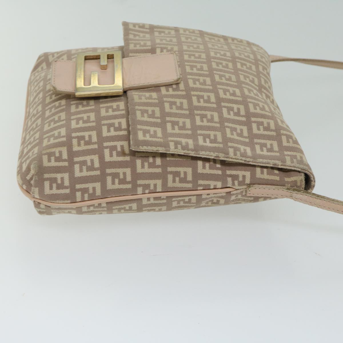 FENDI Zucchino Canvas Shoulder Bag Pink Auth bs12154