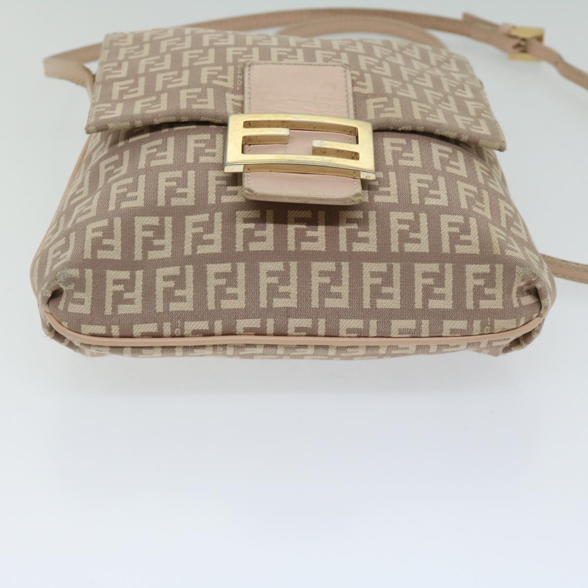 FENDI Zucchino Canvas Shoulder Bag Pink Auth bs12154