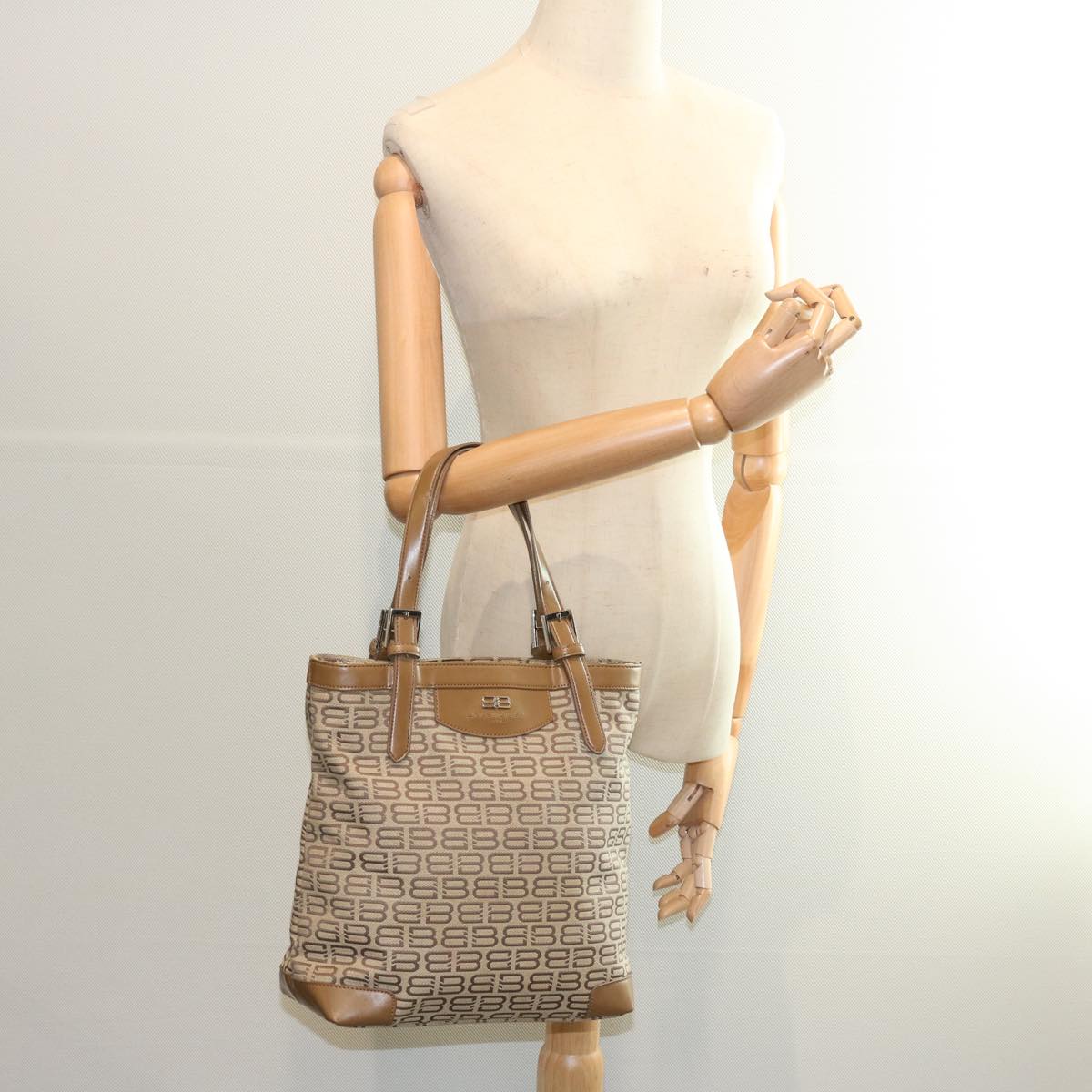 BALENCIAGA Hand Bag Canvas Beige Auth bs12163