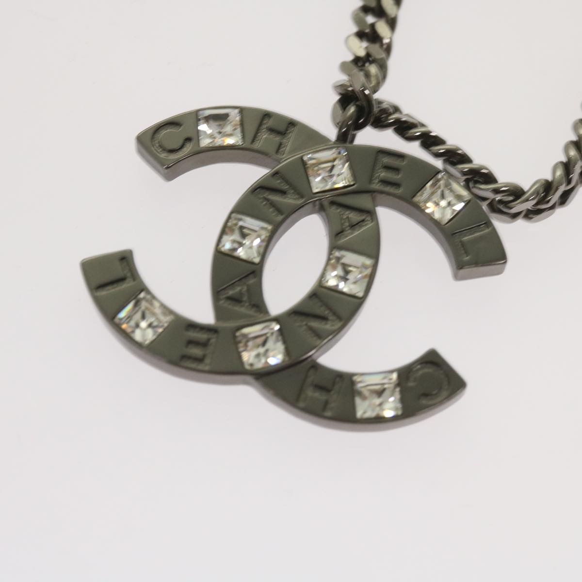 CHANEL Chain Necklace Silver CC Auth bs12166 - 0