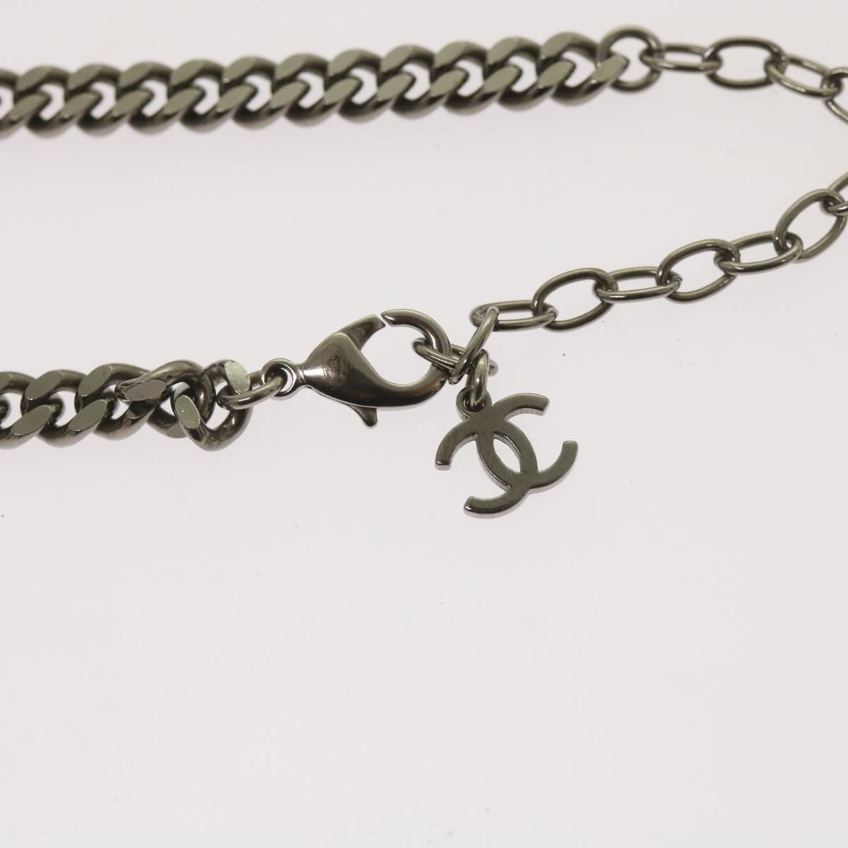 CHANEL Chain Necklace Silver CC Auth bs12166