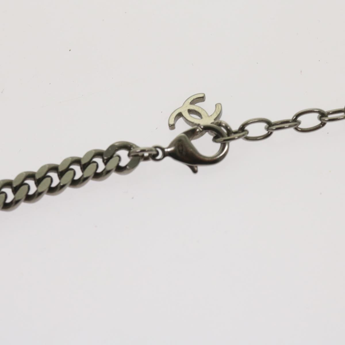 CHANEL Chain Necklace Silver CC Auth bs12166